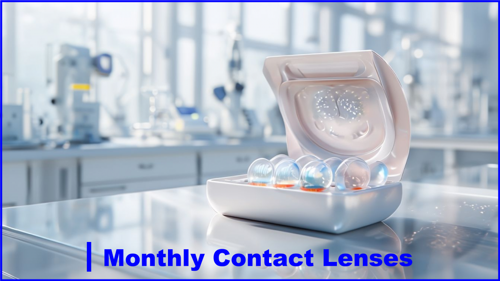 Monthly contact lenses with cleaning solution and storage case