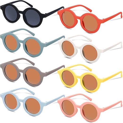 REMEL 8 Pairs Kids Sunglasses Cute Round Sunglasses Toddler Glasses for Kids Boys Girls Beach Outdoor Sports, Age 3-10
