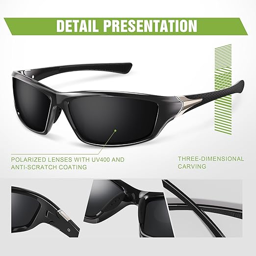 Foliful 3 Pack Polarized Sports Sunglasses for Men, Men's Sunglasses Wrap Around UV400 Protection for Cycling, Fishing, Driving